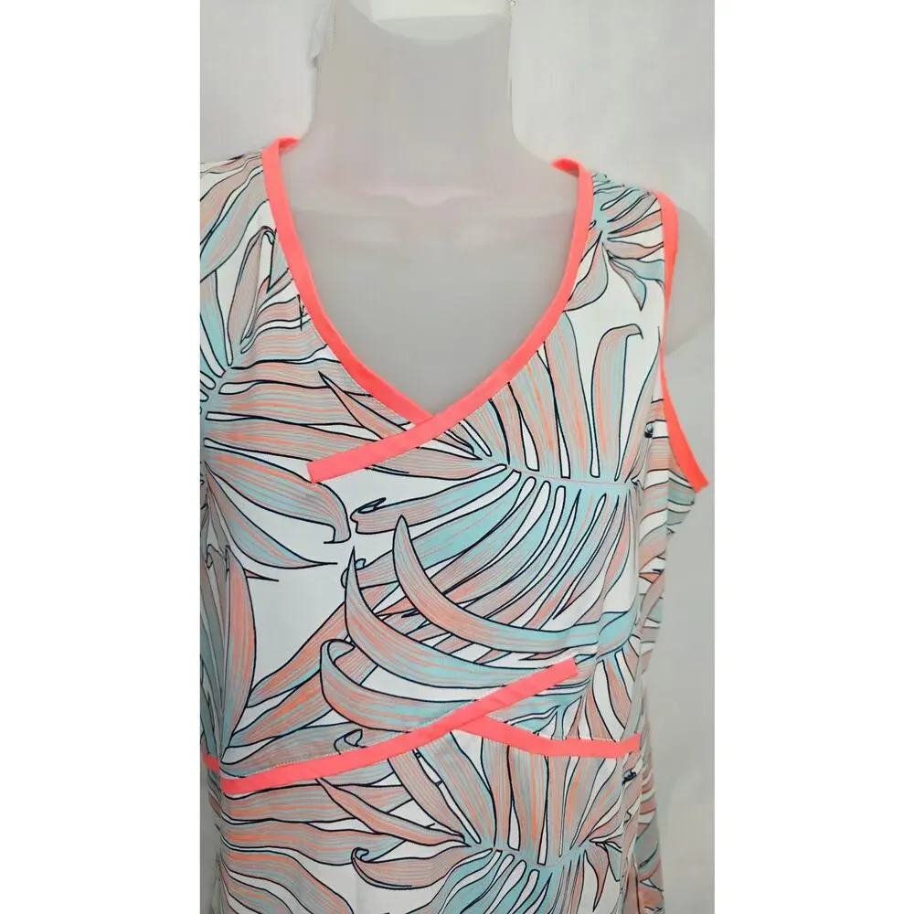 Tail Activewear Tank Top Womens L Tropical Palm Print Athletic Sleeveless Coral